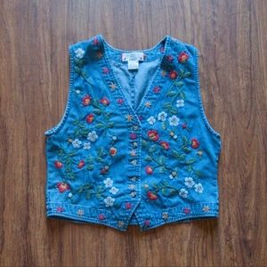 Vintage Orvis Embroidered  Floral Denim Vest Med